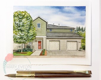 6" x 8" Custom Watercolor House Illustration