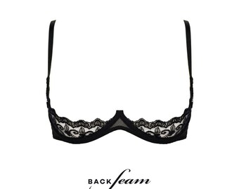 Sexy Lingerie Handmade Black Lace Mesh Open Cup Bralette - Handmane Women Sexy Lingerie by Backseam