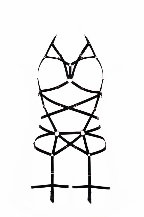 Longline Black Harness Full Body Black Harness Garter Belt Etsy