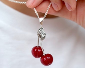 Lampwork murano glass silver pendant with cherries ***without chain***