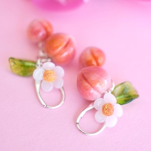 Lampwork glass peach earrings; murano glass jewelry