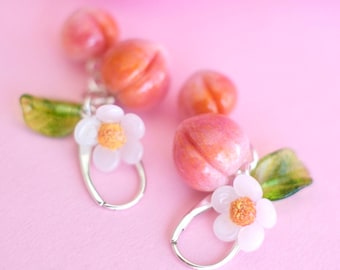 Lampwork glass peach earrings; murano glass jewelry