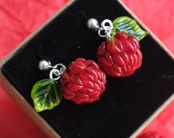 Raspberry Lampwork earrings; murano glass silver earrings