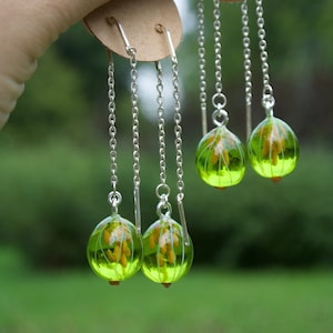 Lampwork glass gooseberry earrings; chain drop earrings; berry earrings