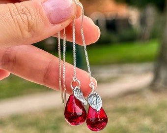 Lampwork glass pomegranate seed sterling silver chain drop earrings