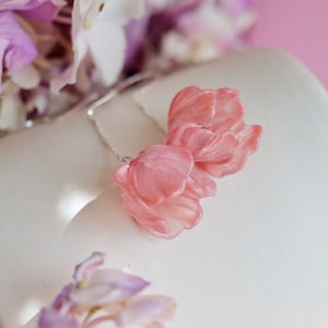 Lampwork glass pink floral earrings