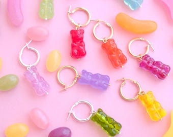 Gummy bears glass *GOLD* hoop earrings; murano glass lampwork candy earrings