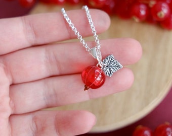 Red currant lampwork glass pendant; murano glass berry pendant