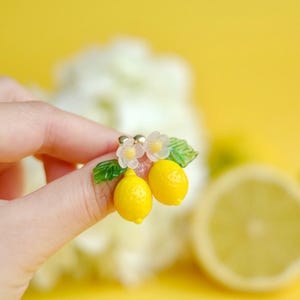 Lampwork glass lemon stud earrings; murano glass