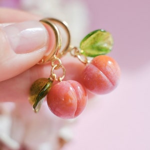 Lampwork glass peach hoop earrings *gold-plated*