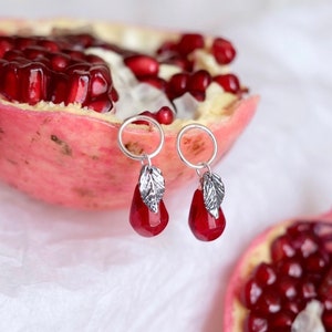 Lampwork glass pomegranate seed sterling silver stud earrings