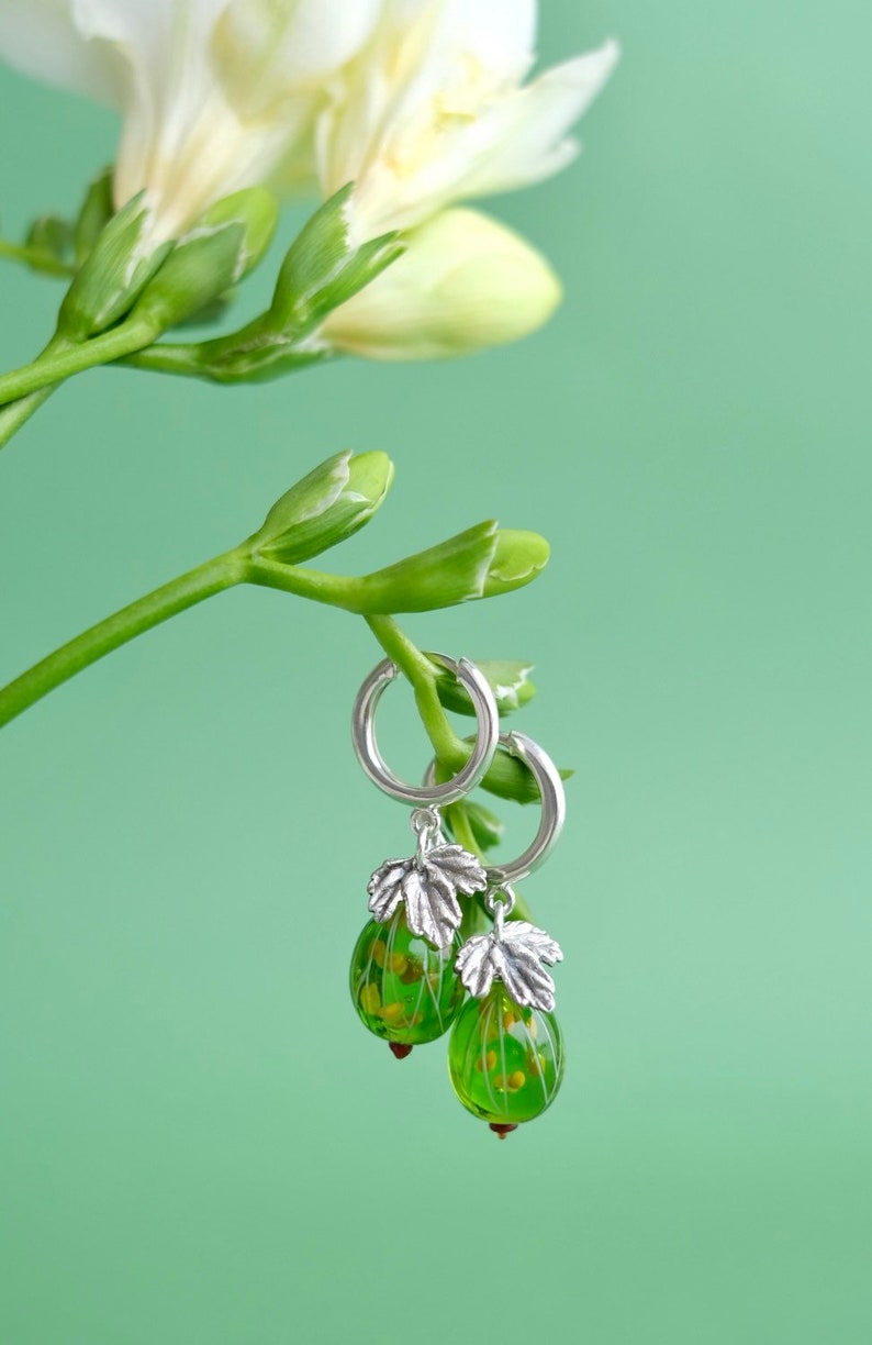 Gooseberry lampwork glass earrings murano glass berry jewellery zdjęcie 3