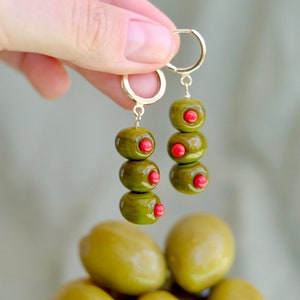 Coctail olive hoop earrings; lampwork murano glass earrings
