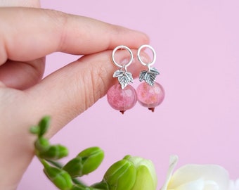 Pink currant lampwork glass stud earrings