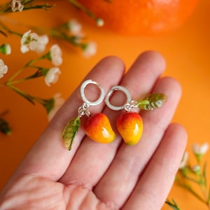 Mango lampwork glass earrings; murano glass fruit jewellery