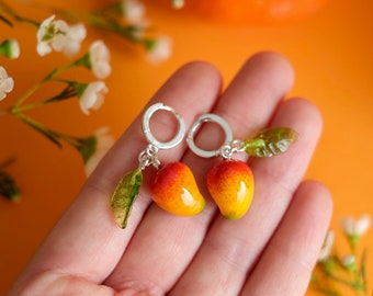 Mango lampwork glass earrings; murano glass fruit jewellery