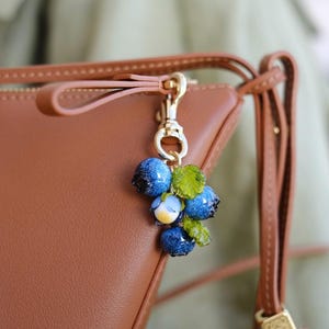 Murano glass blueberry bag charm; fruit bag beaded accessories