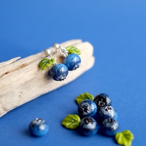 Blueberry stud earrings; Lampwork glass forest berry earrings