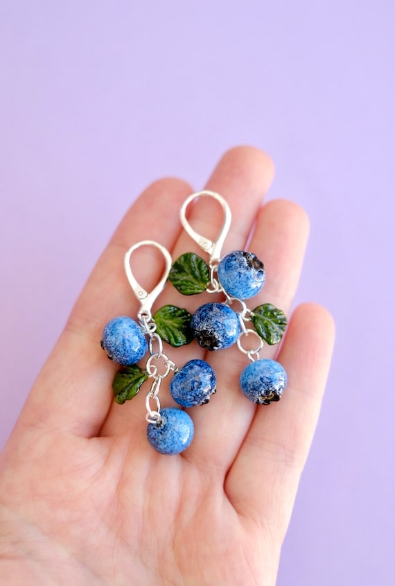 Lampwork Blueberry Glass Earrings Murano Glass Berry Jewellery Etsy