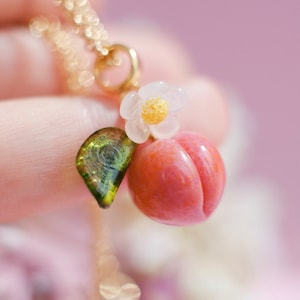 Peach fruit lampwork crystal glass pendant *gold-plated* or *silver*