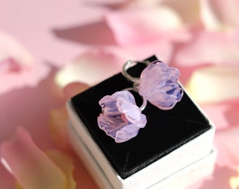 Lampwork glass pink floral earrings; flower glass earrings