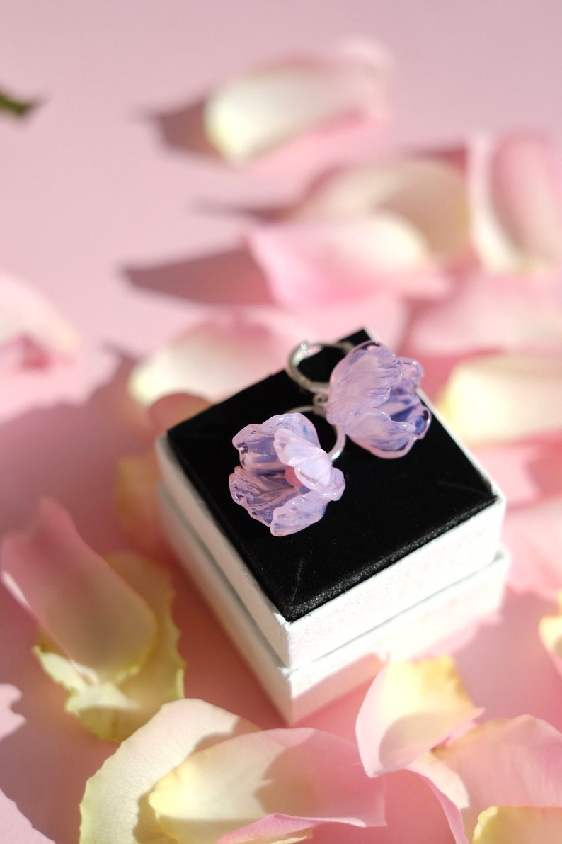Lampwork glass pink floral earrings flower glass earrings image 1