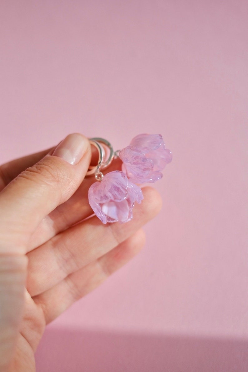 Lampwork glass pink floral earrings flower glass earrings image 2