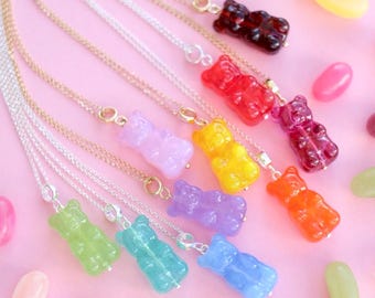 Gummy bears glass *WHITE SILVER* pendant; murano glass lampwork candy jewellery