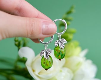 Gooseberry lampwork glass earrings; murano glass berry jewellery