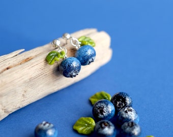 Blueberry stud earrings; Lampwork glass blueberry earrings