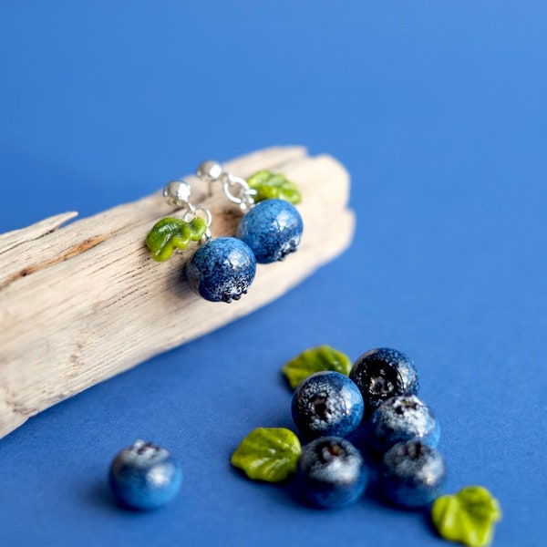Blueberry stud earrings; Lampwork glass blueberry earrings