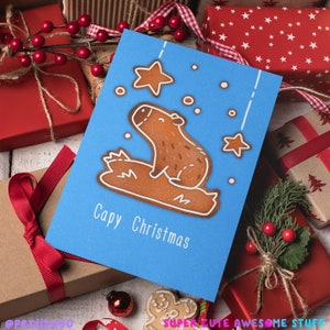 Capybara Weihnachtskarte, süßes Capybara, Capybara Geschenk, süße Capybaras, Capybara Sachen, süße Weihnachtskarten, Capybara Kunst, Cappy, Wortspiel