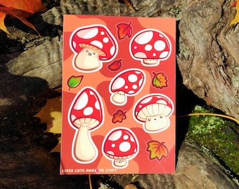 Cute Autumn Mushroom Sticker Sheet -  Cute Mushroom Stickers - Laptop Stickers - Phone Sticker - Nature Sticker - Autumn Stickers - Leaves
