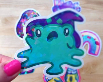 Cute Sparkly Holographic Witchy Frog Sticker - 3.5 inch Die Cut Sticker - Froggy Sticker - Laptop Stickers - Frogs - Witch Core