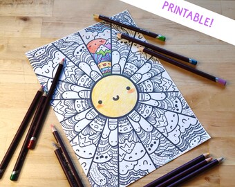 Happy Sunshine Colouring Page - Super Cute Colouring Printable - A4 and US Letter Size - Kawaii Colouring Download - Digital Colouring