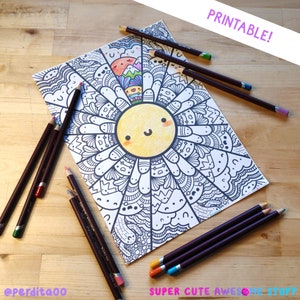 Página para colorear de Happy Sunshine - Página para colorear súper linda para imprimir - Tamaño A4 y carta de EE. UU. - Descarga de dibujos para colorear kawaii - Dibujos para colorear digitales