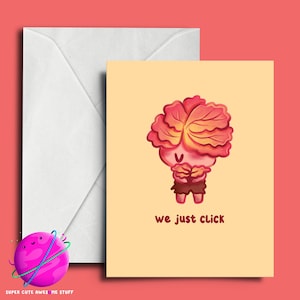 Simplemente hacemos clic, tarjeta de San Valentín, San Valentín geek, tarjeta de juego, zombi lindo, San Valentín divertido, tarjeta de jugador, arte de videojuegos, arte de hongos