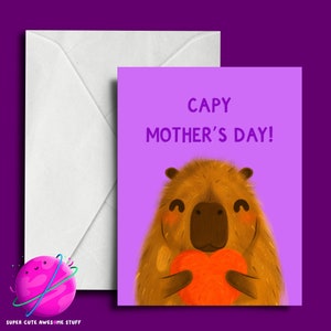 Carte Capy fête des mères - carte Capybara bonne fête des mères - carte animal - jolie carte Capy - carte nature - Capybara kawaii
