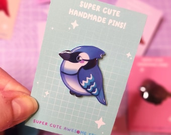 Blue Jay Bird Pin, Handmade Pins, Pin Badges UK, Birb Pin Badge, Bird Gifts, Cute Birds, Cute Pin, Birb Badge, Bird Badge, American Bird