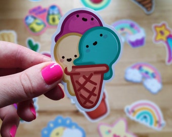 Naklejka Kawaii Ice Cream - 3,5-calowa wycinana naklejka - Słodka naklejka z lodami - Naklejki na laptopa - Naklejka na telefon - Kawaii Food - Słodka żywność