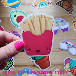 Cutie Fries Aufkleber - 3,5 Zoll Die Cut Aufkleber - Süße Pommes Aufkleber - Laptop Aufkleber - Telefon Aufkleber - Kawaii Essen - Süßes Essen