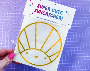 Cute Sunshine Suncatcher, Suncatcher Sticker, Suncatcher Decal, Window Stickers, Window Cling, Rising Sun Sticker, Cute Stickers, Rainbow