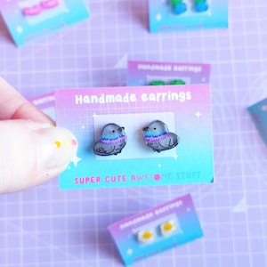 Pigeon Earrings, Pigeons, Bird Gift, Handmade Earrings, Stud Earrings, Best Friend Gift, Cute Studs, Bird Stud Earrings, Kawaii Earrings
