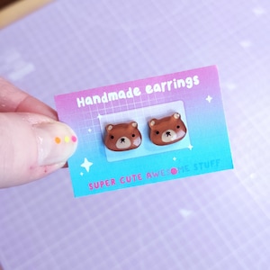Boucles d&#39;oreilles ours, ours brun, cadeau ours, boucles d&#39;oreilles faites main, clous d&#39;oreilles, cadeau meilleur ami, clous mignons, clous d&#39;oreilles animaux, boucles d&#39;oreilles kawaii
