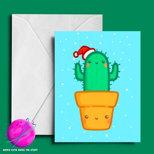 Carte De Noël Cactus, Plantes De Noël, Plante Cadeau De Noël, Plantes Mignonnes, Cadeaux Cactus, Art Mignon De Cactus, Plante Kawaii, Jolies Cartes De Noël