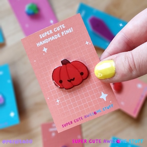 Cute Pumpkin Pin, Handmade Pins, Halloween Badge, Pin Badges UK, Trick or Treat Gift, Halloween Accessories, Autumn Jewellery,  Artist Pin