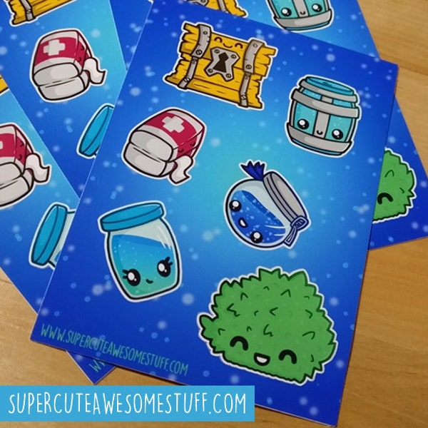 Super Cute Battle Royale Sticker Sheet - Die Cut Sticker Sheet - Gaming - Gaming Stickers - Gamer Stickers - Cute Game Stickers