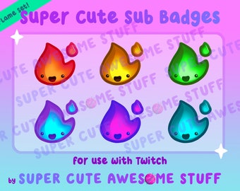 Super Cute Flame Twitch Badge Pack - 6 Flame Sub Badges - Discord Emotes - Kawaii Emotes - Twitch Badges - Fire Emotes