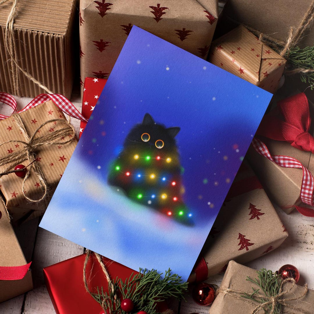 Cat Christmas Card, Black Cat Christmas Tree, Cats Christmas Gift, Cute Kittens, Cat Gifts, Cute