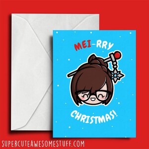 Mei-rry Christmas, Voiture de Noël geek, Carte Overwatch, Cartes de Noël, Carte de Noël de jeu, Carte de Noël rigolote, Punny, Cadeaux pour joueur